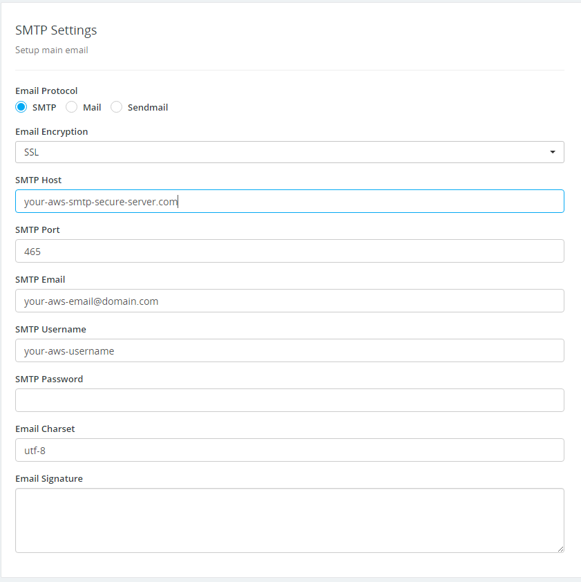 AWS Setup - Perfex CRM SMTP Email